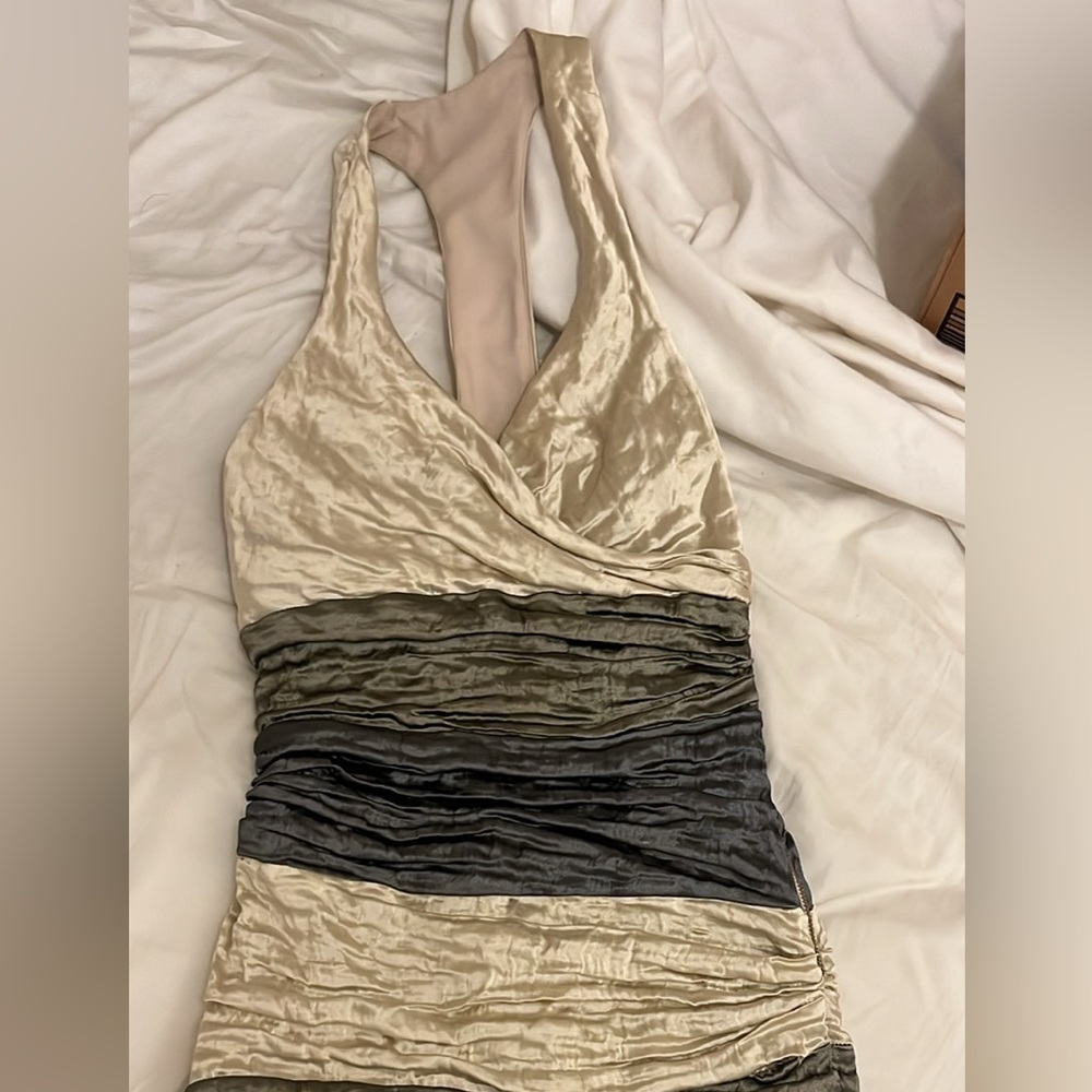 Nicole Miller gold and green bodycon dress